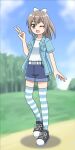 1girl blue_eyes blue_jacket blue_shorts brown_hair itai_no_wa_iya_nano_de_bougyoryoku_ni_kyokufuri_shitai_to_omoimasu sally_(bofuri)