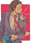  1boy 1girl birthday blush cigarette flower jinusi male_focus necktie pulling_another&#039;s_clothes 