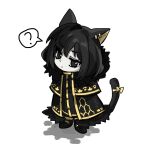  1girl animal_ears ashi_(dongshi389) black_cape black_dress black_eyes black_hair buttons cape cat_ears cat_tail closed_mouth dress full_body fur-trimmed_cape fur_trim gold_trim highres library_of_ruina looking_at_viewer medium_hair project_moon solo tail zena_(project_moon) 