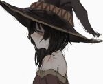  1girl bare_shoulders brown_hair commentary_request dress expressionless from_side half-closed_eyes hat highres kono_subarashii_sekai_ni_shukufuku_wo! long_hair megumin off-shoulder_dress off_shoulder pikuson portrait profile red_dress red_eyes simple_background sketch solo white_background witch_hat 