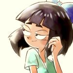  alternate_hairstyle black_hair blue_bow blush blush_stickers bob_cut bow brown_eyes closed_mouth hair_bow light_blush long_hair lowres multiple_girls phineas_and_ferb shirt skirt smile stacy_hirano straight_hair sudako_(tkb315) 