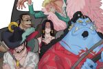 1girl anger_vein boa_hancock car crocodile_(one_piece) donquixote_doflamingo dracule_mihawk driving jinbe_(one_piece) multiple_boys one_piece seatbelt shichibukai vehicle_interior