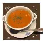  absurdres bowl food food_focus highres no_humans original plate soup spoon takisou_sou 