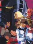  1980s_(style) 3boys 3girls amuro_ray black_hair blonde_hair bright_noa brown_hair char_aznable concept_art eye_mask fraw_bow gloves gundam helmet highres kawamoto_toshihiro key_visual mecha military military_uniform mirai_yashima mobile_suit mobile_suit_gundam multiple_boys multiple_girls official_art pilot production_art promotional_art retro_artstyle robot rx-78-2 sayla_mass scan scarf science_fiction spacesuit traditional_media uniform unworn_headwear unworn_helmet upper_body yellow_scarf 