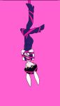  1boy 888ririr animal_ears black_hair blue_vest bow bowtie closed_mouth collared_shirt expressionless facial_mark fake_animal_ears hanging long_sleeves mash_burnedead mashle pants pink_background pink_bow pink_bowtie rabbit_ears rabbit_hole_(vocaloid) shirt short_hair solo suit upside-down vest white_shirt yellow_eyes 