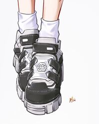  1girl absurdres artist_name black_footwear dated feet foot_focus grey_footwear highres kirishima_touka shoes simple_background socks solo tokyo_ghoul waligner white_background white_socks 