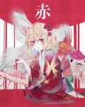  1girl absurdres animal_print blonde_hair bug butterfly butterfly_print flower hair_flower hair_ornament hair_ribbon highres japanese_clothes jellyfish kneeling koi red_eyes ribbon rumia short_hair solo touhou zhixie_jiaobu 