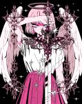  1girl absurdres angel_wings arkestar bob_cut freckles halo highres monochrome original pink_hair short_hair skirt solo star_(symbol) sword weapon wings 