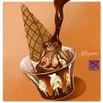  artist_logo artist_name chocolate_syrup coffee cup dessert food food_focus food_name highres ice_cream ice_cream_cone no_humans original pouring syrup yuki00yo 