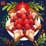  artist_logo blueberry branch christmas flower food food_focus fruit highres icing leaf no_humans original pastry red_flower strawberry yuki00yo 
