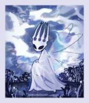  1other cloak clouds crown ded-lime highres hollow_eyes hollow_knight horns pale_king_(hollow_knight) plant robe solo sparkle sparkle_background white_cloak white_robe wings 