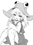  1girl alice_margatroid commentary_request daiyousei feet_out_of_frame greyscale hair_ribbon hat highres kirisame_marisa large_hat long_hair long_sleeves looking_at_viewer monochrome moriya_suwako open_mouth pyonta retoruto ribbon rumia short_hair simple_background sitting solo thigh-highs touhou white_background wide_sleeves 