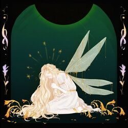  1boy armlet barefoot black_border blonde_hair border braid closed_eyes elden_ring flower gn4aff highres insect_wings jewelry kneeling liquid_gold long_hair miquella_(elden_ring) multiple_wings praying sparkle tunic twin_braids wavy_hair white_tunic wings yellow_flower 