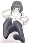  1girl absurdres black_pantyhose colored_inner_hair feet highres hood hoodie inno_(amputator) legs mask mouth_mask multicolored_hair no_shoes original pantyhose short_hair sitting soles solo thigh-highs toes watermark white_background 