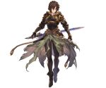 1boy ahoge ankle_boots armor belt bishounen black_pants boots breastplate brown_hair cape downscaled empty_eyes evil_smile fingerless_gloves floating_cape full_body gloves gold_trim granblue_fantasy green_cape hair_between_eyes hip_armor holding holding_sword holding_weapon hood hood_down light_smile looking_at_viewer minaba_hideo official_art pants red_eyes resized sandalphon_(granblue_fantasy) scabbard sheath shoulder_armor smile sword tachi-e tight_clothes tight_pants transparent_background weapon 