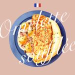  egg_(food) food food_focus food_name french_flag grey_background highres meat nasie no_humans omelet original plate simple_background souffle_omelet 