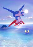  blue_sky blue_wings chinchou clouds dragon fish floating highres latias latios midair no_humans ocean outdoors partially_submerged pokemon pokemon_(creature) red_eyes red_wings rokokolt sky wailmer wings yellow_eyes 