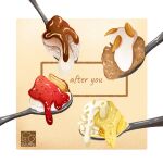  artist_logo food food_focus highres no_humans nut_(food) original pastry spoon syrup yuki00yo 