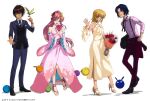  athrun_zala blonde_hair blue_eyes blue_hair bouquet brother_and_sister brown_eyes brown_hair cagalli_yula_athha dress green_eyes gundam gundam_seed gundam_seed_destiny hair_ornament haro highres holding holding_bouquet japanese_clothes kimono kira_yamato lacus_clyne official_alternate_costume official_art pants pink_dress pink_hair pink_kimono short_hair siblings smile suit suspenders violet_eyes yellow_dress yellow_eyes 