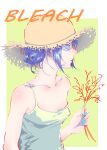  1girl absurdres black_hair bleach bleach:_sennen_kessen-hen breasts collarbone flower hair_between_eyes hat highres kuchiki_rukia looking_to_the_side nail_polish short_hair small_breasts solo straw_hat violet_eyes ze_ro 