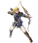  1boy aiming attack black_gloves blonde_hair blue_eyes bow_(weapon) drawing_bow fingerless_gloves fire_emblem fire_emblem:_radiant_dawn fire_emblem_heroes gloves highres holding holding_bow_(weapon) holding_weapon leonardo_(fire_emblem) medium_hair non-web_source official_art quiver solo v-shaped_eyebrows weapon 
