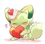  apron blush cherry closed_eyes closed_mouth food fruit heart highres hug no_humans pokemon pokemon_(creature) simple_background solo sprigatito whipped_cream white_background yupo_0322 