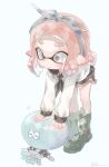  bike_shorts blue_ribbon boots green_footwear hair_ribbon highres inkling inkling_girl inkling_player_character jellyfish_(splatoon) pink_eyes pink_hair plum0o0 pointy_ears ribbon sailor simple_background splatoon_(series) splatoon_2 splatoon_3 suction_cups tentacle_hair white_background 