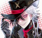  1boy black_hair black_hat boothill_(honkai:_star_rail) ear_piercing earrings hair_over_one_eye hat_feather highres honkai:_star_rail honkai_(series) jewelry looking_at_viewer male_focus multicolored_hair piercing rushiien sharp_teeth solo teeth two-tone_hair white_hair 