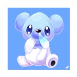  artist_name aya_(drcwlf) bear blue_background blue_eyes blush border cubchoo hand_up highres looking_at_viewer no_humans pokemon pokemon_(creature) simple_background sitting white_border 