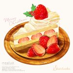  cake cake_slice christmas food food_focus fruit haruna_macpro merry_christmas original strawberry strawberry_shortcake whipped_cream white_background wooden_plate 