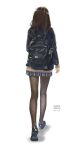  1girl absurdres backpack bag black_footwear blazer brown_hair brown_pantyhose dated facing_away highres jacket long_hair long_sleeves original pantyhose school_uniform shoes skirt walking y.kami_nao/take 