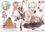  +_+ 1boy 1girl absurdres ahoge animal_ears apron barefoot black_apron black_footwear black_pants blue_eyes blueberry blush bow brown_eyes brown_shirt cake cat_ears cellphone chibi chibi_inset child closed_eyes collared_shirt commission cream cupcake dress father_and_daughter food frilled_dress frills fruit grey_hair hair_over_one_eye heart height_difference highres holding holding_phone indian_style legs_up long_hair long_sleeves lying mixing_bowl on_stomach open_mouth original pancake pancake_stack pants pantyhose phone pink_hair ponytail sailor_collar sasasasak_o shirt short_ponytail sitting skeb_commission smartphone smile socks sparkle squatting squirrel_(jjjjmmn_err) strawberry striped_clothes striped_pantyhose striped_thighhighs sweatdrop thank_you thigh-highs thought_bubble twintails vertical-striped_clothes very_long_hair whisk white_apron white_background white_hair 
