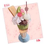  absurdres artist_name floral_background food food_focus highres ice_cream no_humans original parfait soft_serve takisou_sou wafer_stick 