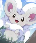  :d cinccino clouds commentary_request day grass happy highres no_humans open_mouth outdoors pokemon pokemon_(creature) rumine_(yoshi1234567) sky smile solo tongue 