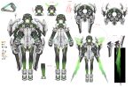  1girl absurdres arms_at_sides black_hair colored_inner_hair donxxxs facial_mark full_body green_eyes green_hair highres mecha_musume multicolored_hair original reference_sheet short_hair standing straight-on thigh-highs two-tone_hair very_short_hair white_background 