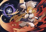 1girl absurdres apron blonde_hair bow braid broom broom_riding chinese_commentary commentary_request devilkillerx hair_bow hair_tubes hat hat_bow highres kirisame_marisa side_braid single_braid solo star_(sky) touhou waist_apron white_bow witch_hat yellow_eyes 