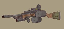  brown_background cable gun hat_legs no_humans original pouch rifle scope weapon weapon_focus 