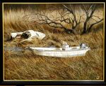  abandoned bare_tree boat dead_plants engine grass highres mizukiteiko8 motor_vehicle no_humans original painting_(medium) photo_(medium) picture_frame scenery traditional_media tree watercraft 