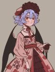  1girl alternate_costume bat_wings blue_hair cane dress grey_background highres k0nfette medium_hair red_eyes remilia_scarlet solo touhou wings 