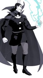  1boy aquiline_nose black_eyes black_hair colored_skin crown desha_(ousama_ranking) electricity electrokinesis facial_hair grey_skin highres huge_eyebrows looking_ahead male_focus medium_hair mullet muscular muscular_male mustache ousama_ranking pencil_mustache profile sanpaku sashimi_oran serious sharp_teeth solo spot_color teeth 