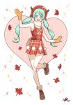 :d antlers aqua_hair boots canada fur_boots hatsune_miku hatsune_miku_expo heart heart_background highres horns leaf long_hair looking_at_viewer maple_leaf mew_shelle mittens pom_pom_(clothes) reindeer_antlers sleeveless smile twintails ugg_boots very_long_hair vocaloid 