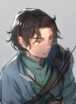  1boy arrow_(projectile) black_hair bow_(weapon) closed_mouth cyril_(fire_emblem) dark-skinned_male dark_skin fire_emblem fire_emblem:_three_houses looking_to_the_side red_eyes solo t_misaomaru upper_body weapon white_background 