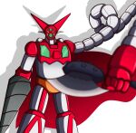  absurdres axe cape drill drill_hand getter-1 getter-2 getter-3 getter_robo getter_robo_(1st_series) highres holding holding_axe holding_weapon mecha mecha_focus no_humans robot solo super_robot tomahawk weapon yellow_eyes zeon132 