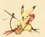  alice0701 artist_name dedenne food green_eyes holding ketchup ketchup_bottle no_humans open_mouth orange_fur pikachu pocky pokemon pokemon_(creature) simple_background smile standing tail twitter_username whiskers yellow_background yellow_fur 