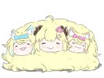  3girls :3 ahoge animal_ear_fluff animal_ears blonde_hair blue_hair blush closed_mouth dog_ears fluffy fukuinu_daddy fuwawa_abyssgard hololive hololive_english horns mococo_abyssgard multicolored_hair multiple_girls open_mouth pink_hair sheep_horns simple_background streaked_hair tsunomaki_watame virtual_youtuber white_background 