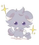  animal_focus closed_mouth commentary_request espurr grey_fur highres no_humans pokemon pokemon_(creature) simple_background sparkle standing suimin_ap_(aroniumu) tail violet_eyes white_background 