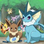  animal_focus blue_eyes blush bright_pupils brown_eyes colored_sclera eevee enohito espeon evolutionary_stone fins flareon fluffy glaceon heart highres jolteon konanbo leafeon looking_down neck_fur no_humans pokemon pokemon_(creature) red_eyes red_sclera sitting smile sylveon tree umbreon unwrapping vaporeon violet_eyes water_stone white_pupils 