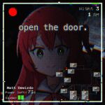  1girl battery_indicator bocchi_the_rock! closed_mouth commentary english_commentary english_text five_nights_at_freddy&#039;s five_nights_at_freddy&#039;s_1 glitch green_eyes hair_between_eyes highres horror_(theme) kita_ikuyo long_hair looking_at_viewer one_side_up parody portrait recording redhead smile solo straight-on the_freakin_yui 