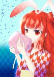 1girl beatmania candy cotton_candy eat eating food japanese_clothes kimono red_eyes red_hair red_hair red_kimono umegiri_ameto