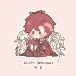  1boy box cape chibi dated diamant_(fire_emblem) fire_emblem fire_emblem_engage gift gift_box happy_birthday holding holding_gift male_focus red_cape red_eyes redhead sesese_3110 solo twitter_username 